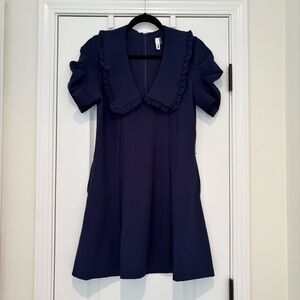 Glam Navy Ruffle Collar Short Sleeve Dress